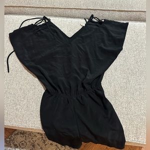 Boutique Black Romper with Slitted Shoulders